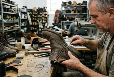Sapateiro consertando o zíper de uma bota em Poá.